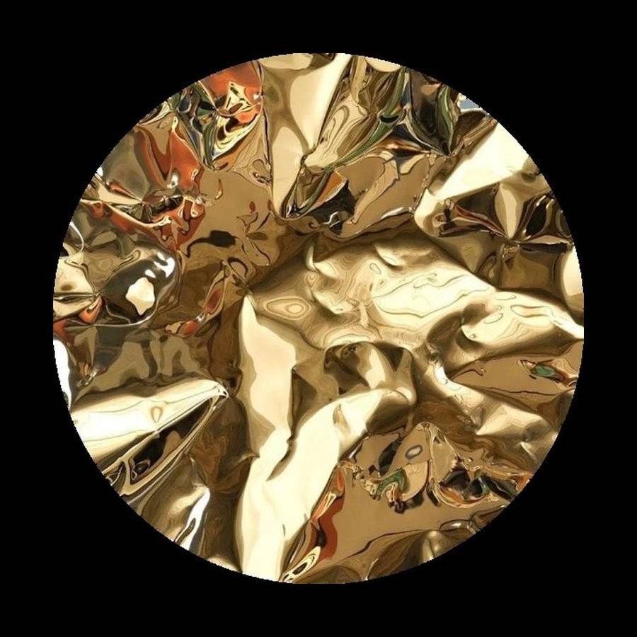 Aureole by Hussain Jamil, a round gold mirror-polished stainless steel wall sculpture