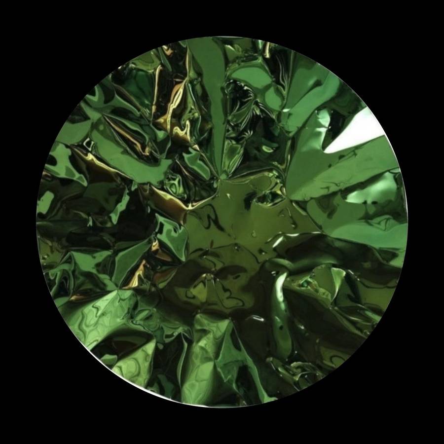 Petrichor by Hussain Jamil, a round green mirror-polished stainless steel wall sculpture