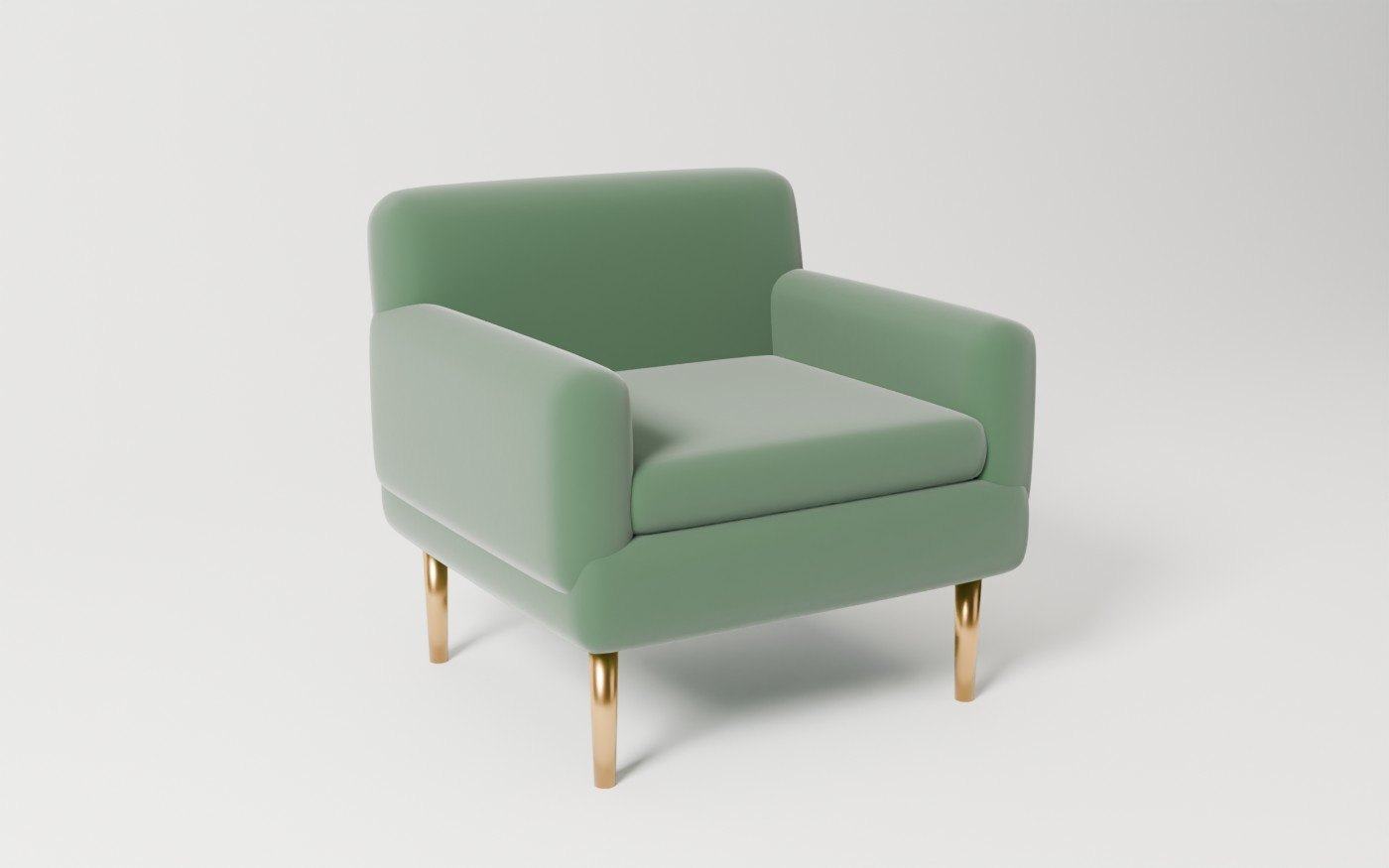 A custom lounge chair in green velvet on brass legs